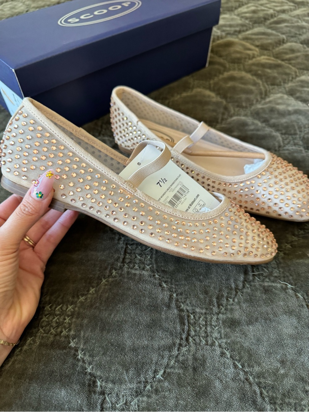 Scoop Mesh Ballet Flats with Rhinestones 7.5
